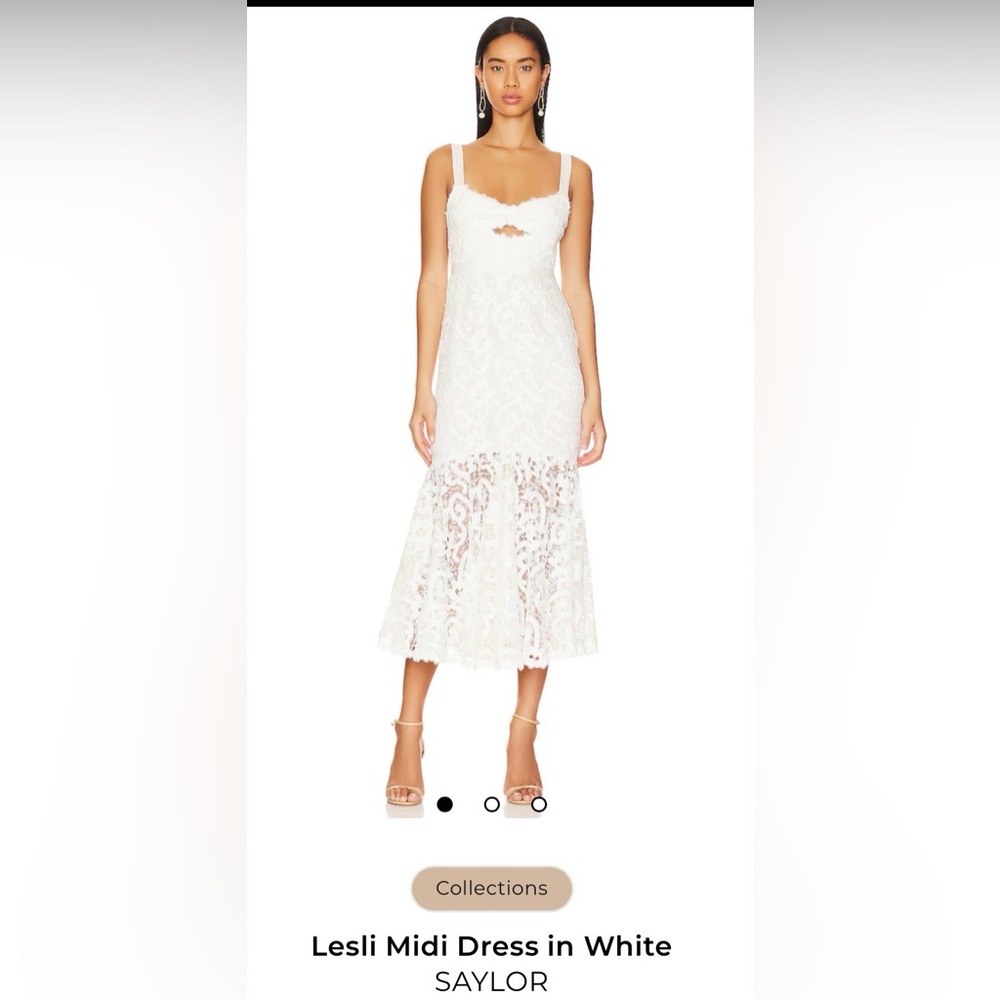 Lesli white lace midi dress